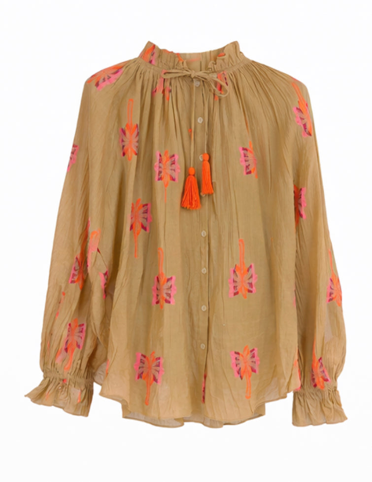 Camisa borlas marrón