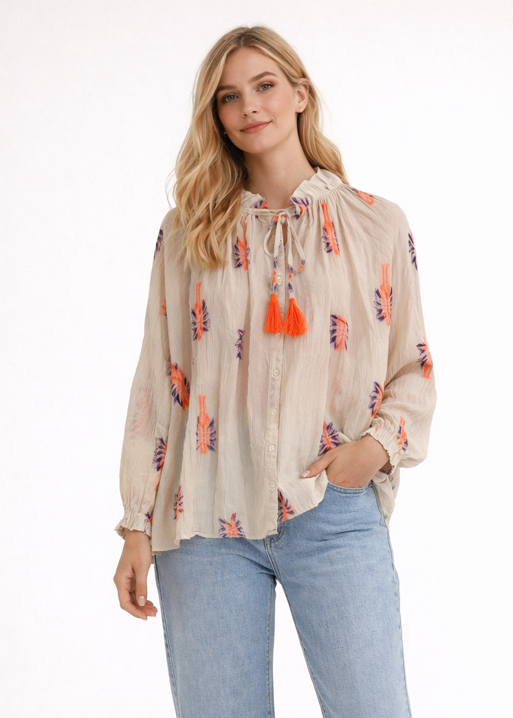 Blusa borlas beige