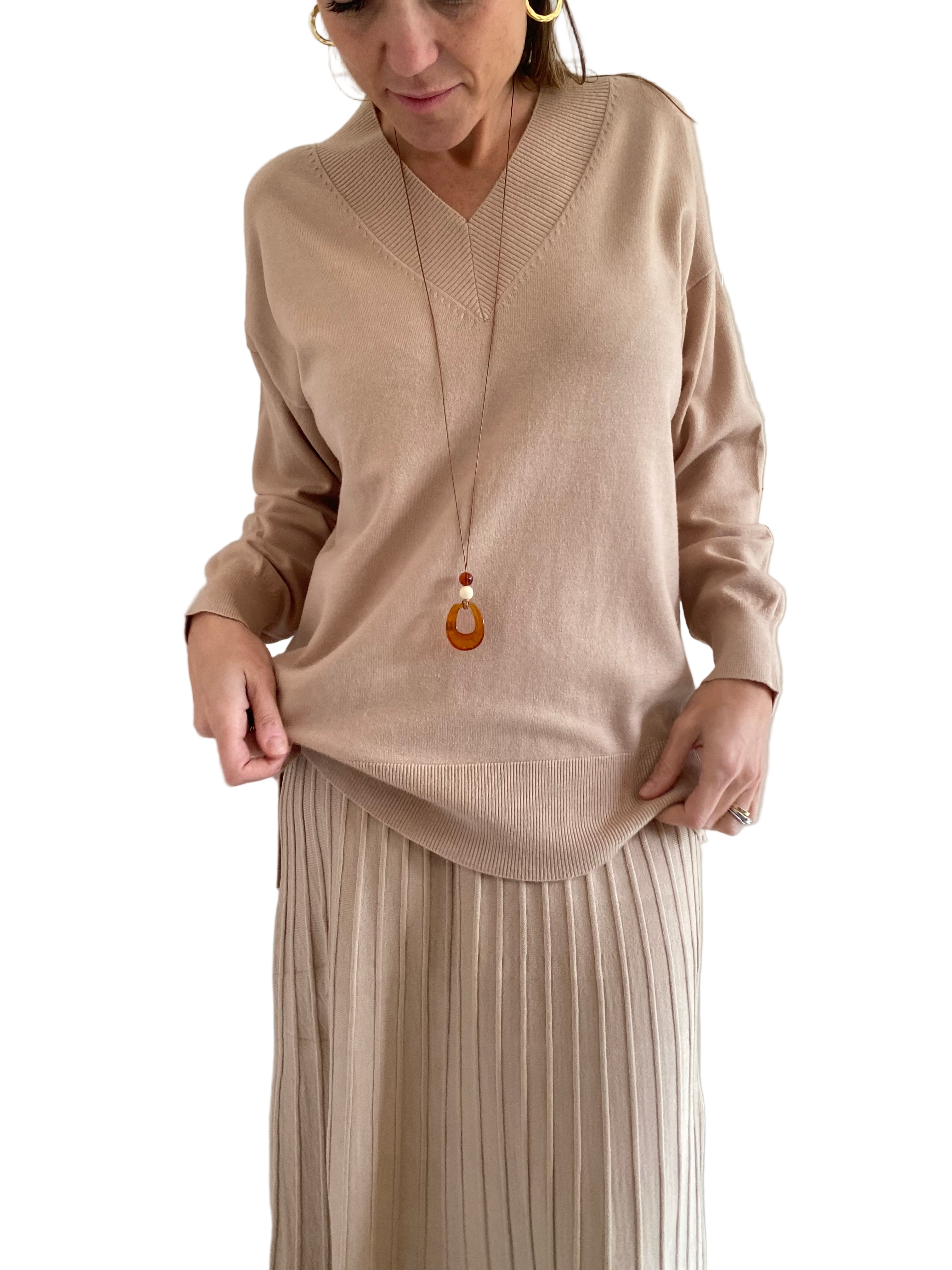 Jersey de cuello pico con aberturas laterales