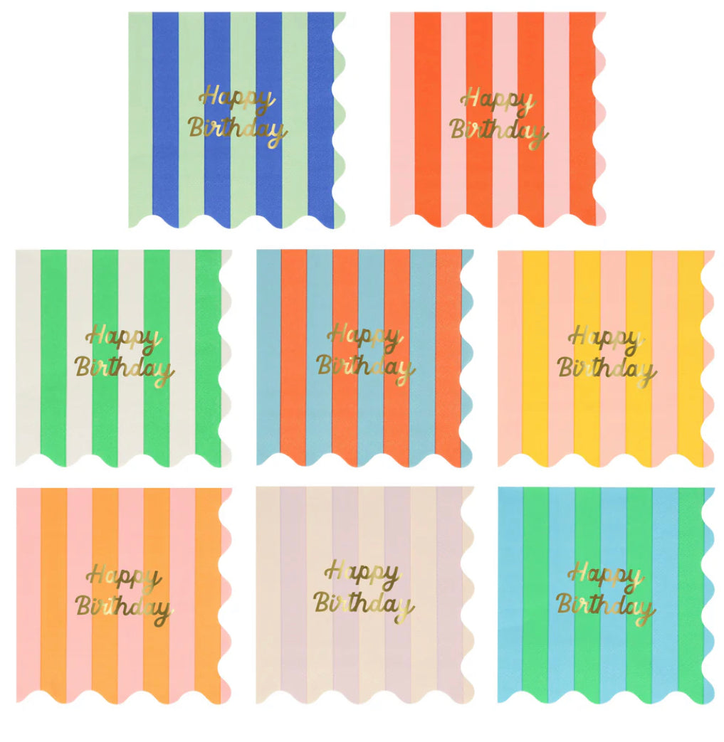 Servilletas Pequeñas “Happy Brithday” Rayas