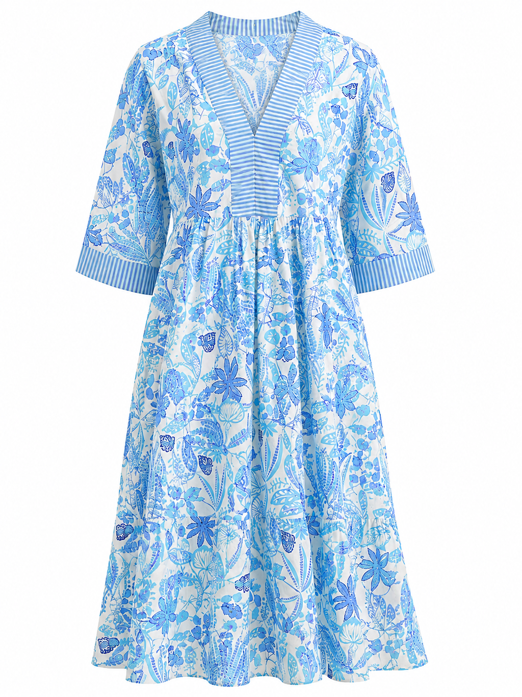 Vestido azul floral escote