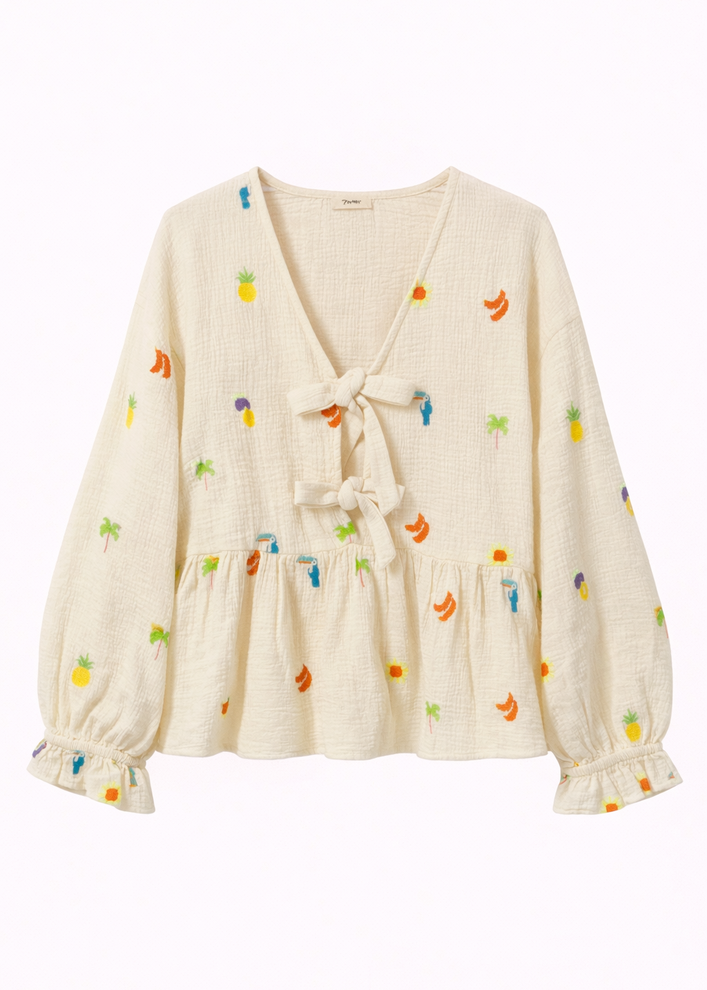 Blusa bordada con lazada