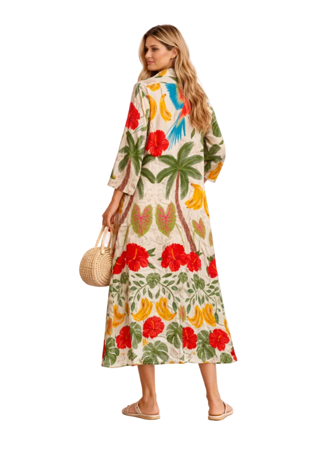 Vestido midi estampado Tropical